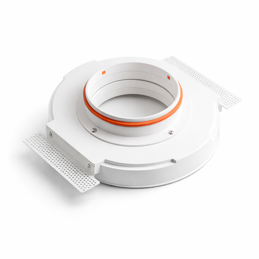 Vue arrière de la bouche de ventilation invisible RONDO 100 avec joint d’étanchéité pour raccordement Ø 100 mm