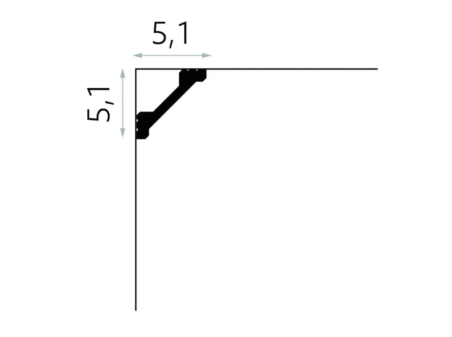 Schéma dimensions corniche MD368 Mardom Decor 5,1 x 5,1 cm