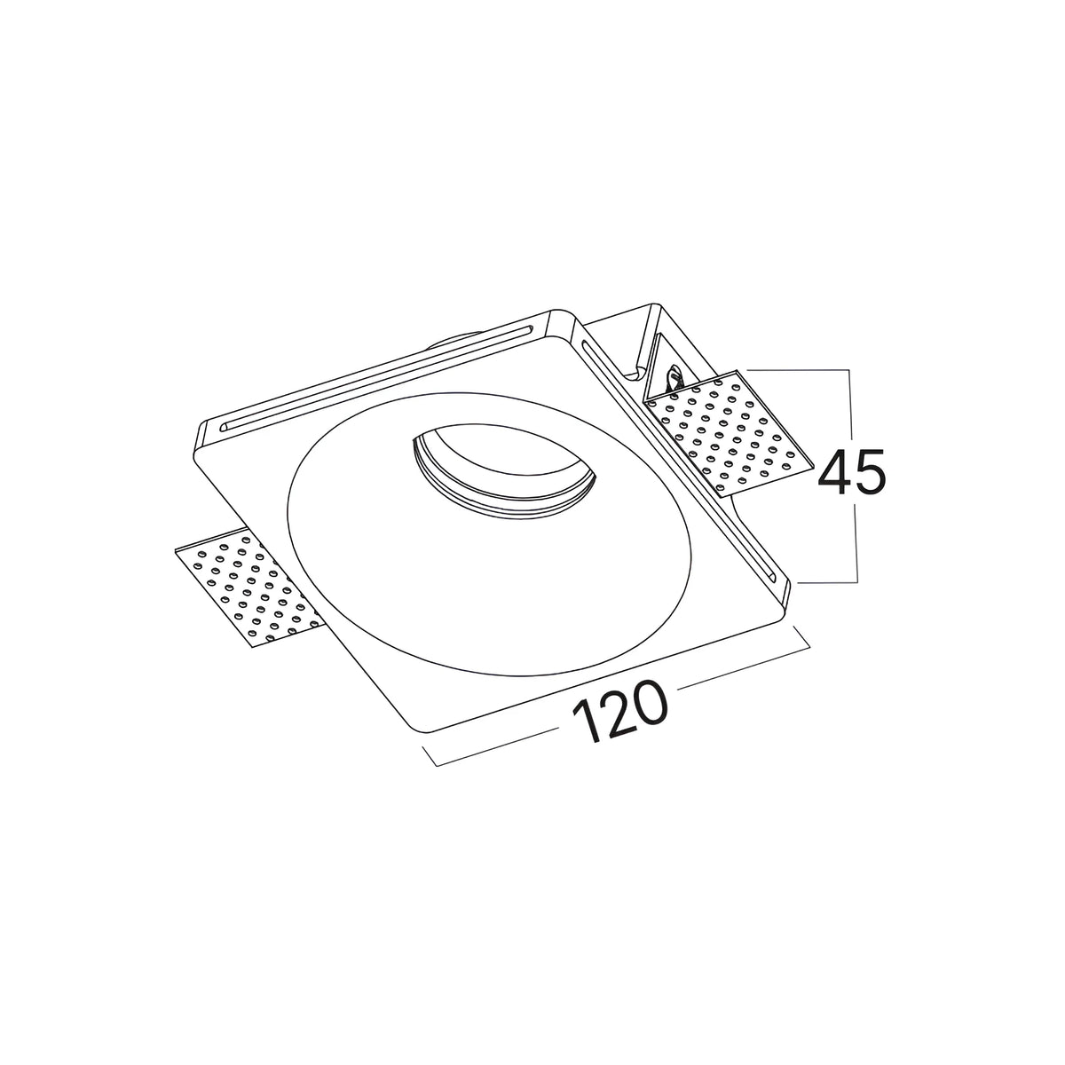 Schéma dimensions spot invisible carré 120 x 120 mm hauteur 45 mm