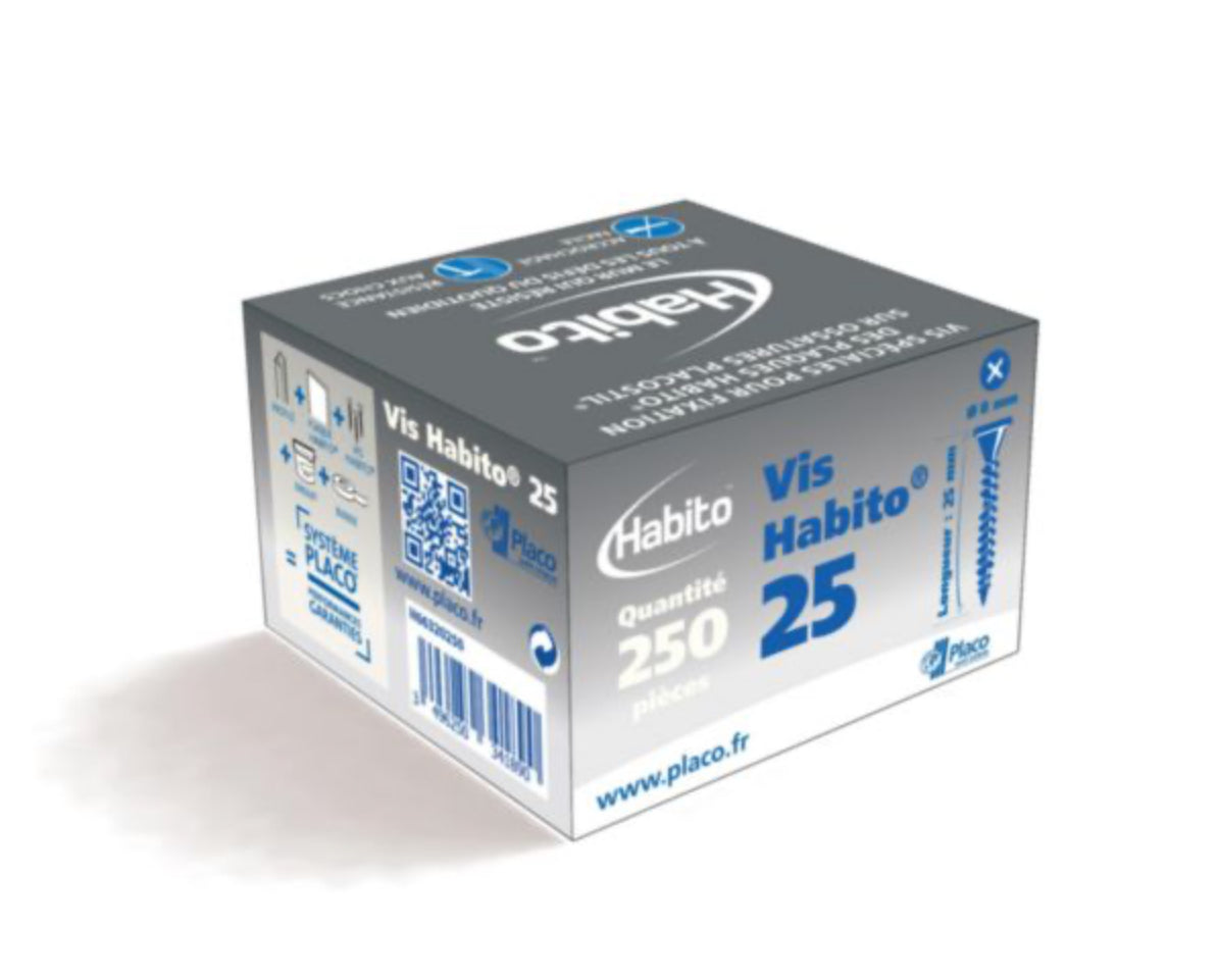 Vis spéciale Habito® 25 mm – Tête large à double filetage – Boîte de 250 pièces