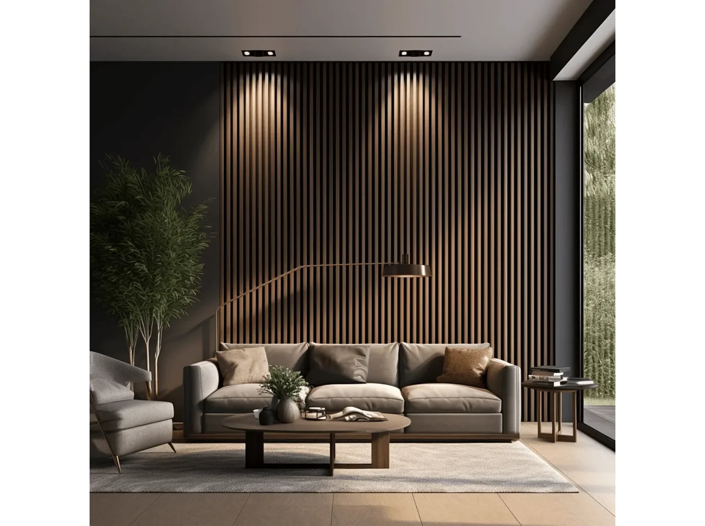 Panneau mural 3D Stretto L0104 - Chêne foncé - 270 x 12 x 1,2 cm