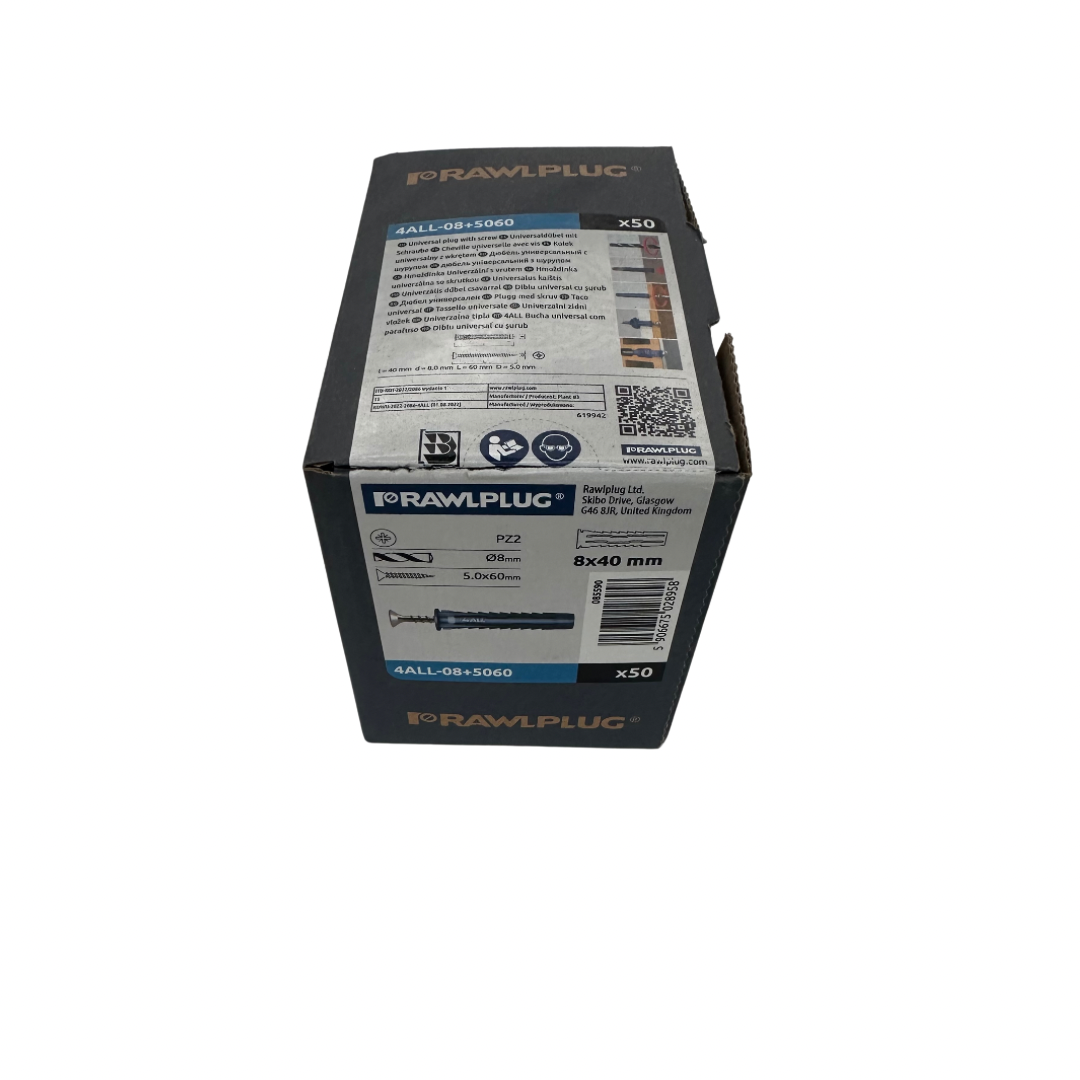 50 Cheville Nylon Multifonctions pour matériaux creux ou pleins (avec vis pour tous matériaux) - Diamètre 8mm