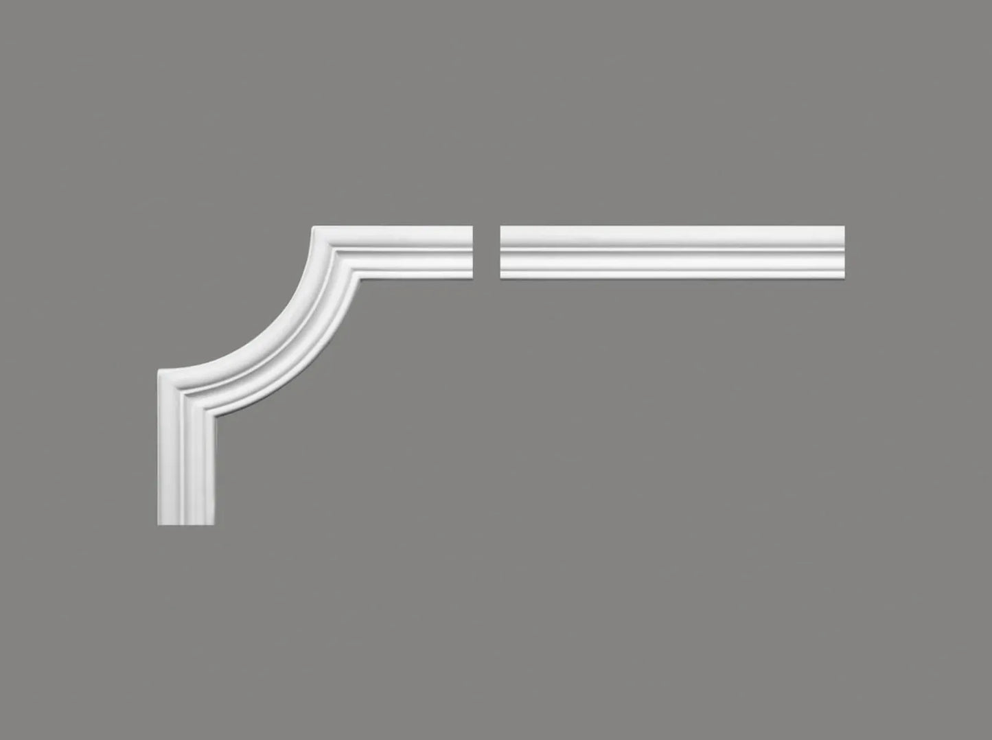 Angle mouluré décoratif MDD325-12 de couleur blanche, grande courbe classique pour jonction de moulures murales – dimensions 23 x 23 x 4,1 cm