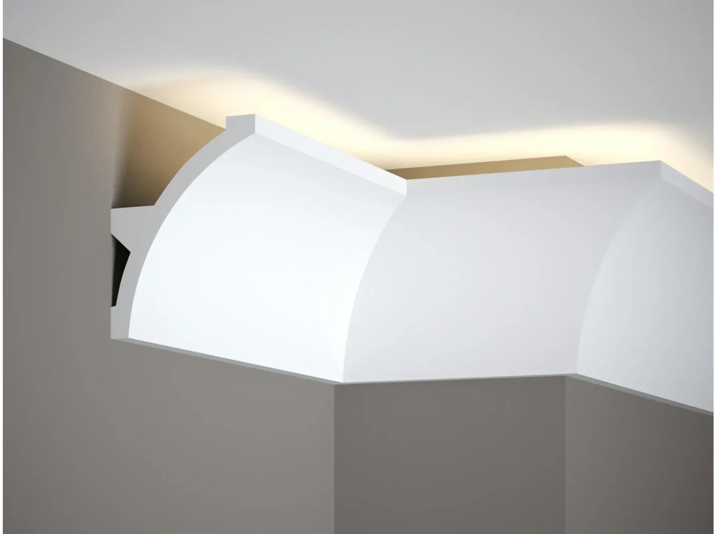 Corniche de plafond MDB101 avec éclairage LED indirect, moulure en plâtre au design arrondi moderne pour ambiance lumineuse