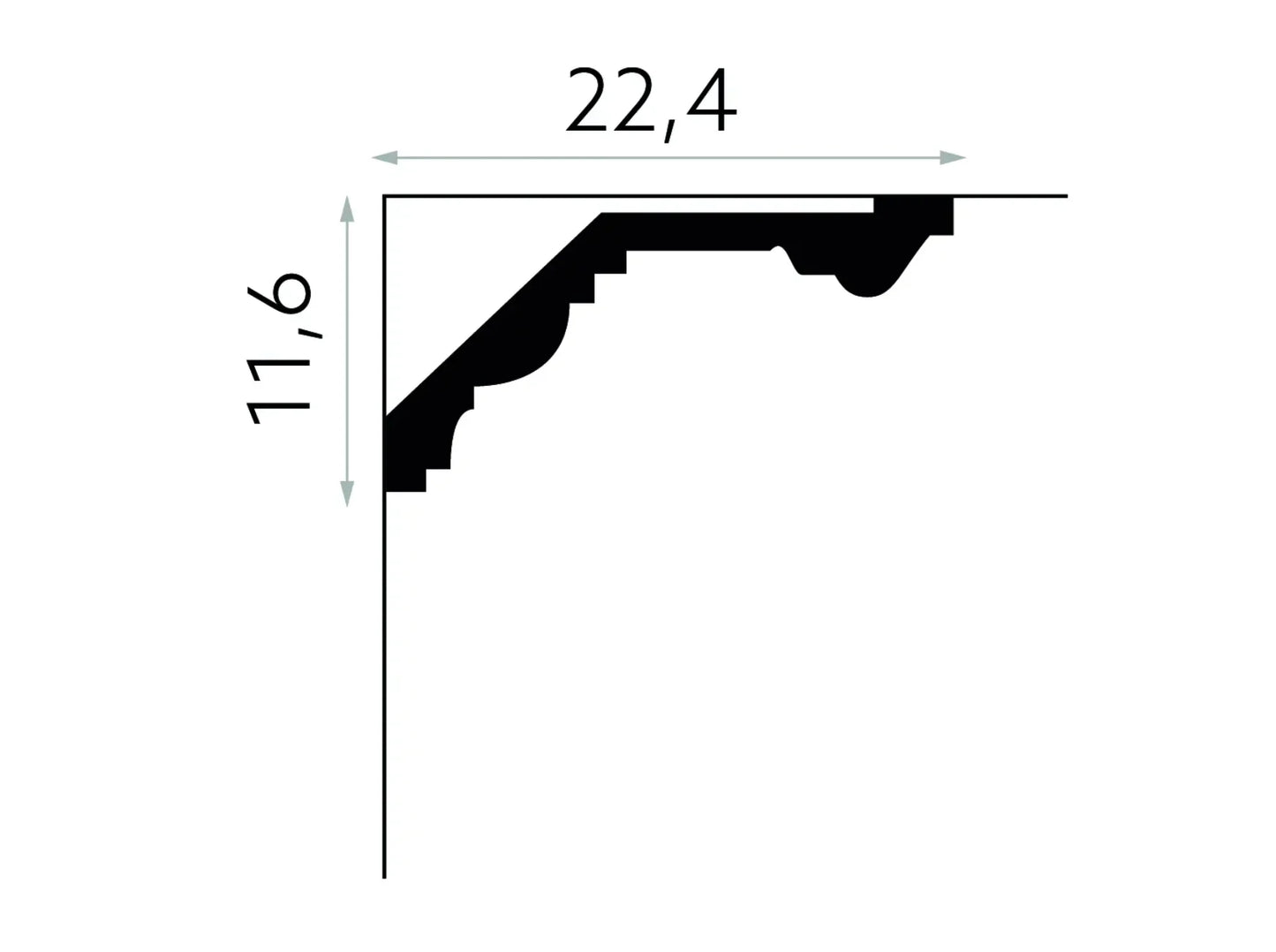 Dimensions de la corniche MDB121 11,6 x 22,4 x 200 cm
