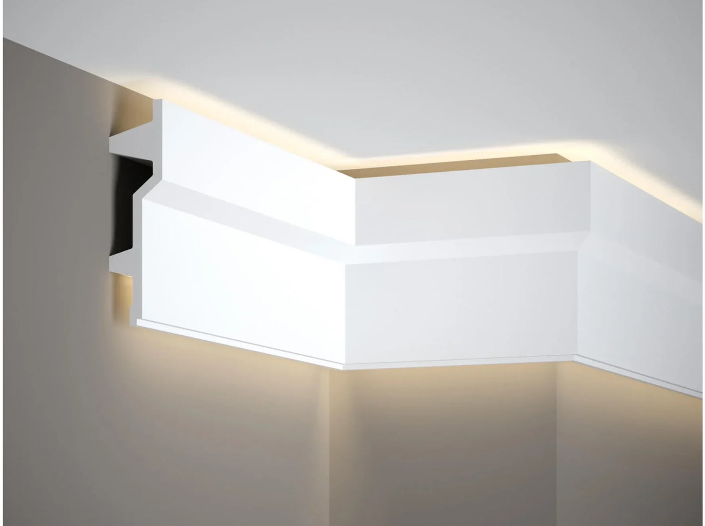 Corniche de plafond MDB150 avec éclairage LED indirect, moulure moderne en plâtre pour ambiance lumineuse contemporaine