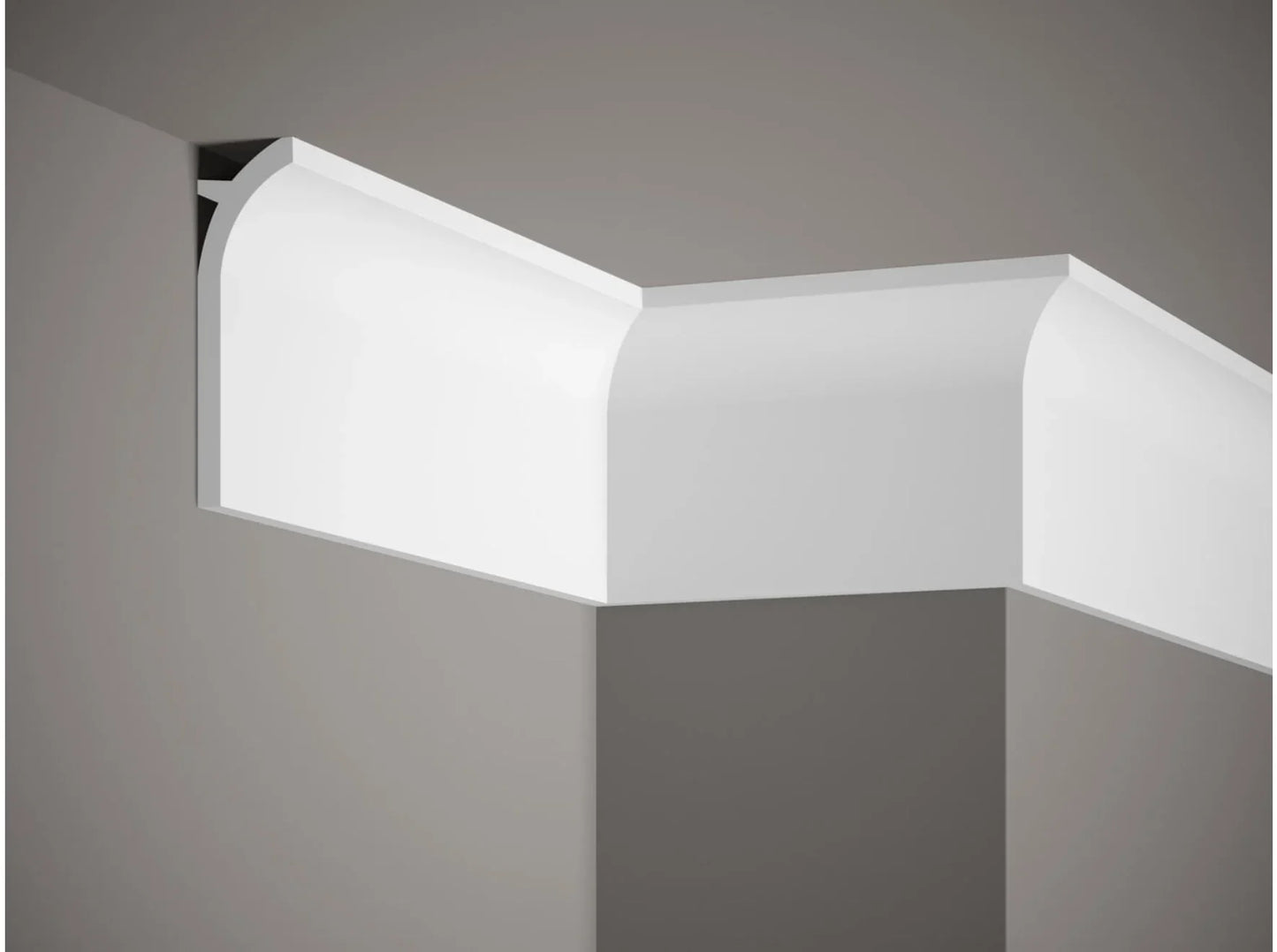 Corniche de plafond QS011 en plâtre blanc, profil arrondi moderne, idéale pour une décoration intérieure épurée et contemporaine