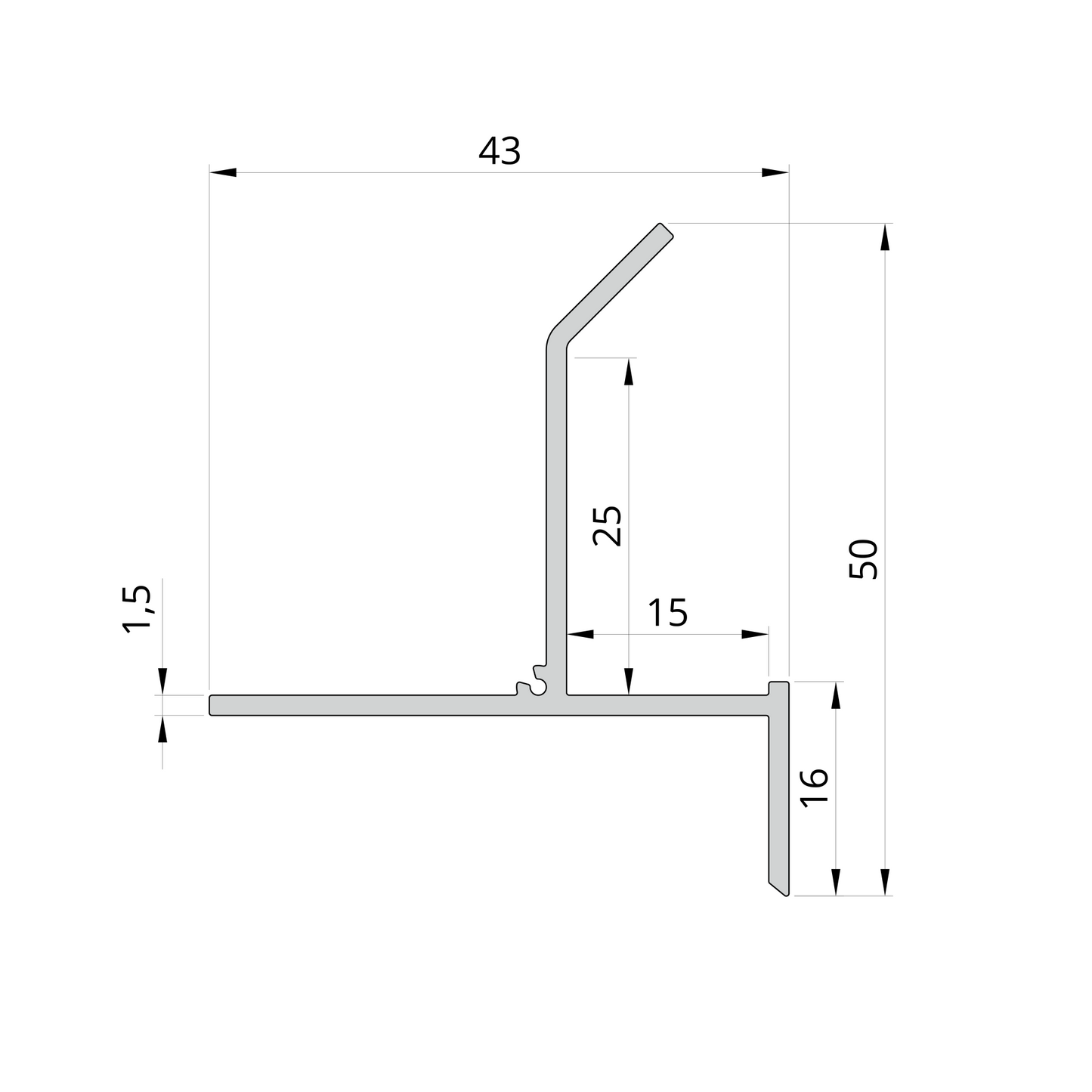 Schéma technique du profilé joint creux plafond 66,6 x 66,1 mm – coupe et dimensions précises