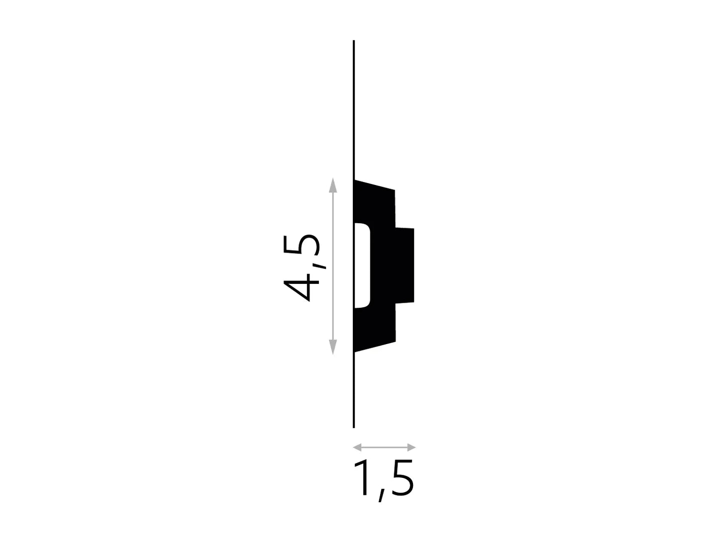 Schéma technique de la moulure murale MD317 avec dimensions 200 x 4,5 x 1,5 cm