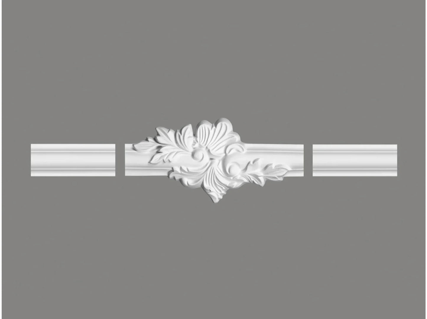 Moulure d’angle décorative blanche MDD332-12, vue en perspective installée sur mur et plafond
