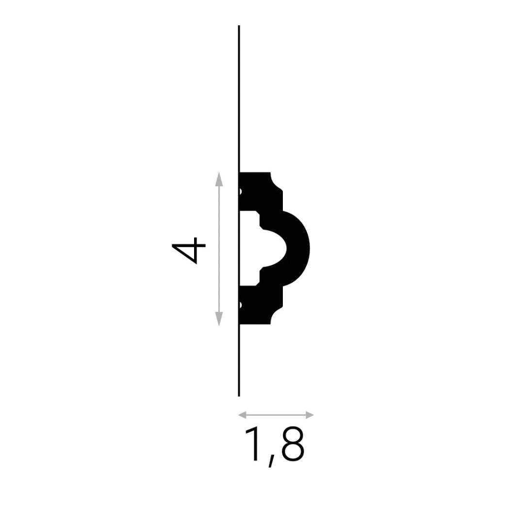 Schéma de dimensions d'une moulure murale MD002, moulure polyvalente