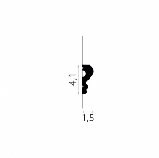 Schéma coté de la moulure MD325, profil de 4,1 × 1,5 cm