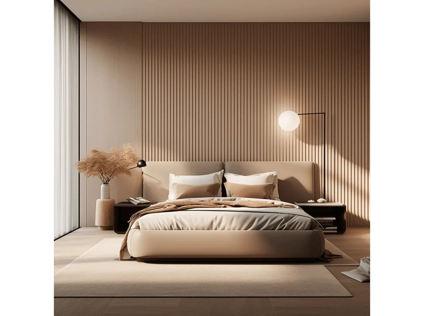 Mur de chambre décoré avec le panneau mural 3D Lumio WP002 - ambiance douce et naturelle