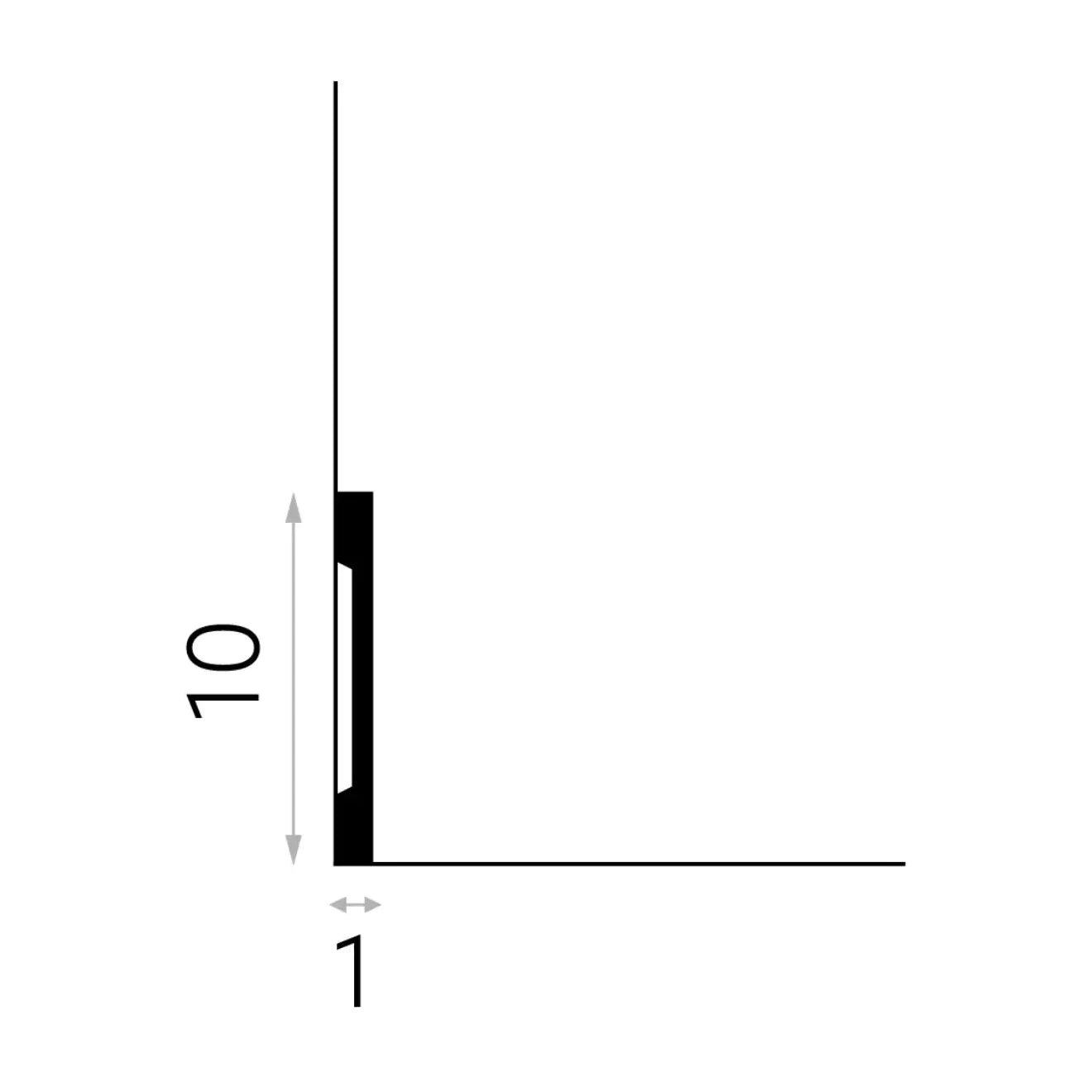 Vue latérale de la plinthe MD013 montrant son profil fin de 1 cm d’épaisseur et son design rectiligne