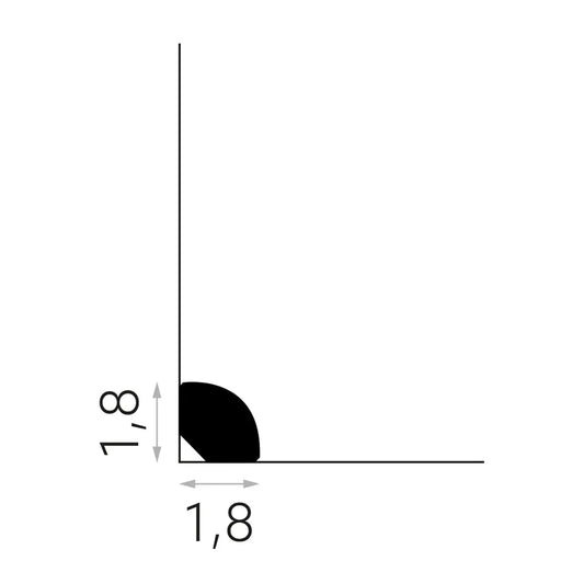 Schéma de la plinthe MD235 montrant 200 cm de longueur, 1,8 cm d’épaisseur et 1,8 cm de hauteur