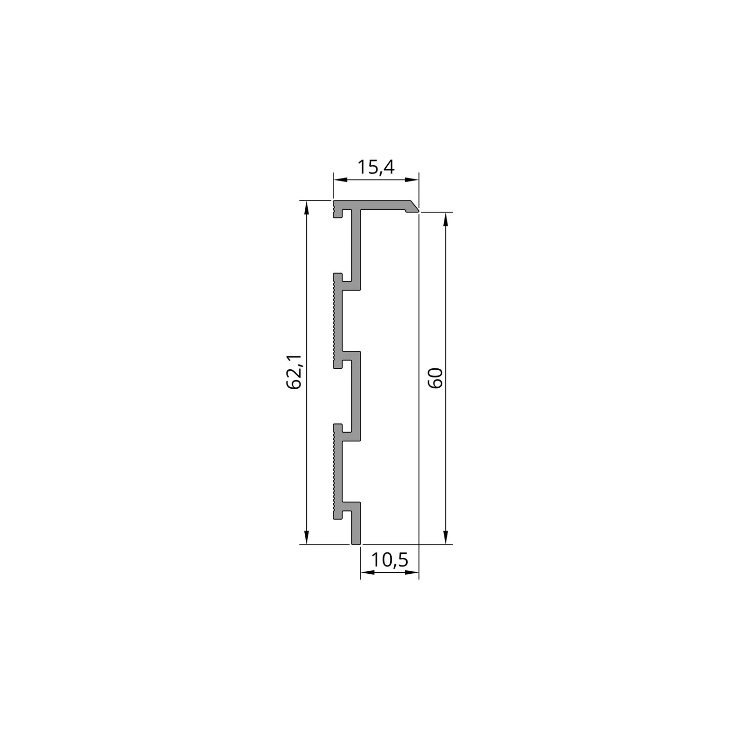 Schéma technique du profilé plinthe invisible LED S1060 – dimensions précises pour intégration encastrée