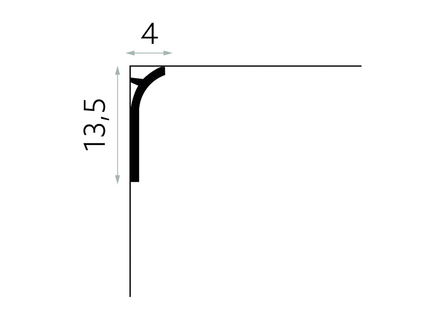 Schéma de la corniche QS011, moulure murale en plâtre avec profil pour bande LED, dimensions 13,5 cm x 4 cm