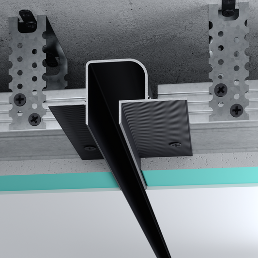 Profilé LED encastré P12 noir en aluminium anodisé, section arrondie 20 mm, pour éclairage mural ou plafond design.