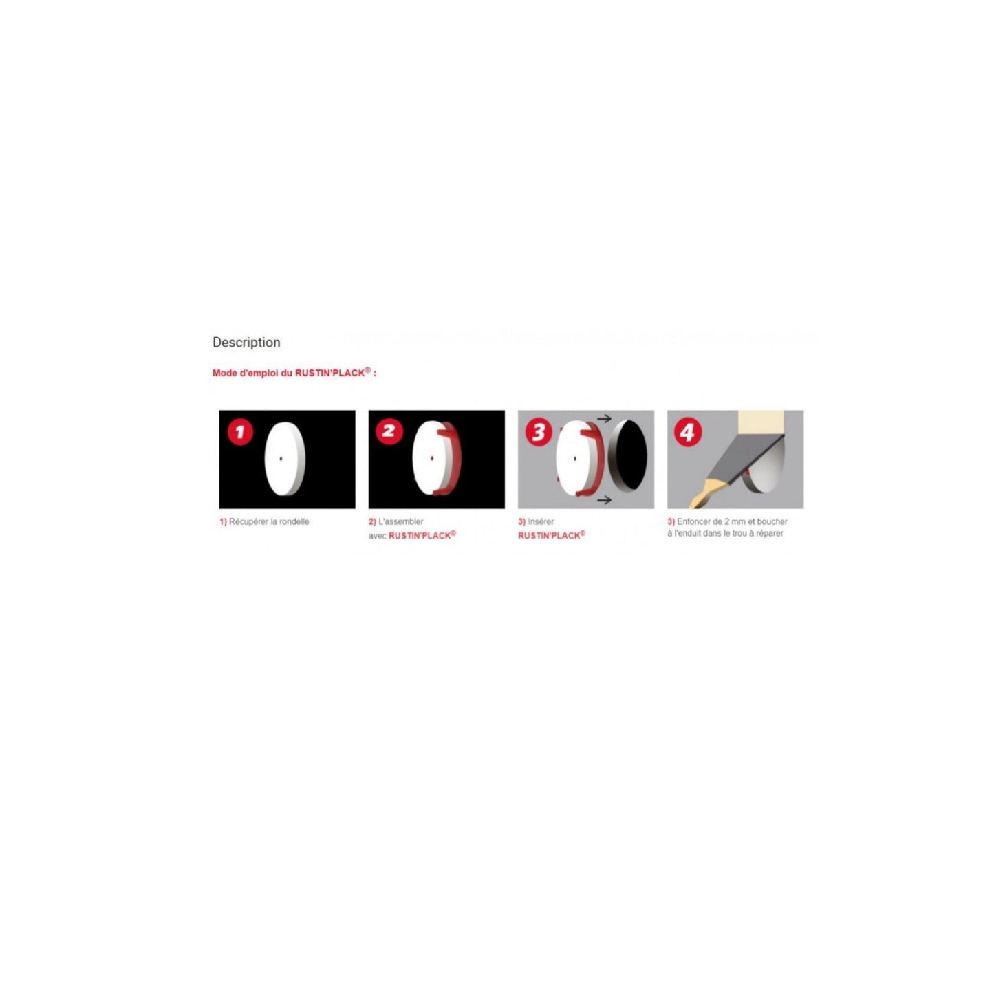 Image tutoriel → Mode d’emploi Rustin Plack reboucher trou placo scie-cloche étape par étape
