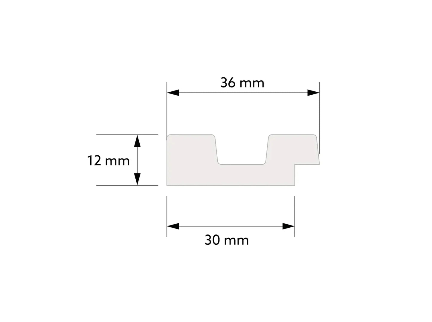 Dimensions de l’extrémité gauche du panneau mural 3D Stretto L0104 chêne foncé, 36 mm x 12 mm