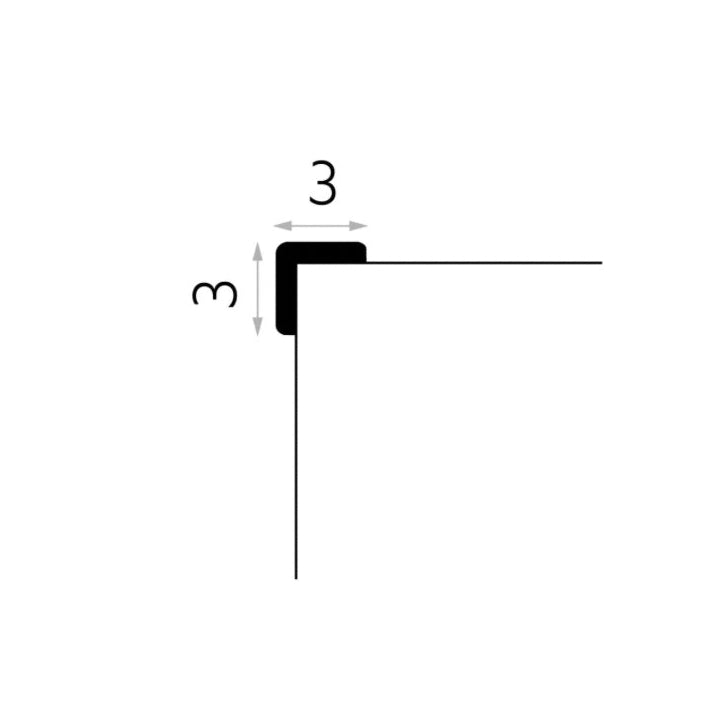 Schéma technique cornière d’angle MD237 200 x 3 x 3 cm, profilé de finition pour angles droits