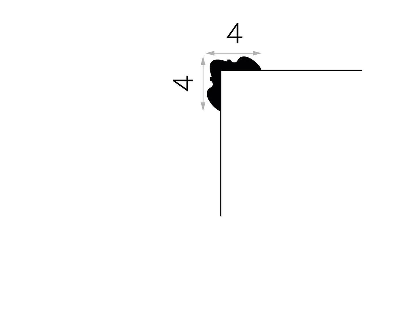 Schéma technique cornière d’angle MDB123 200 x 4 x 4 cm, profilé mouluré pour finition d’angles droits
