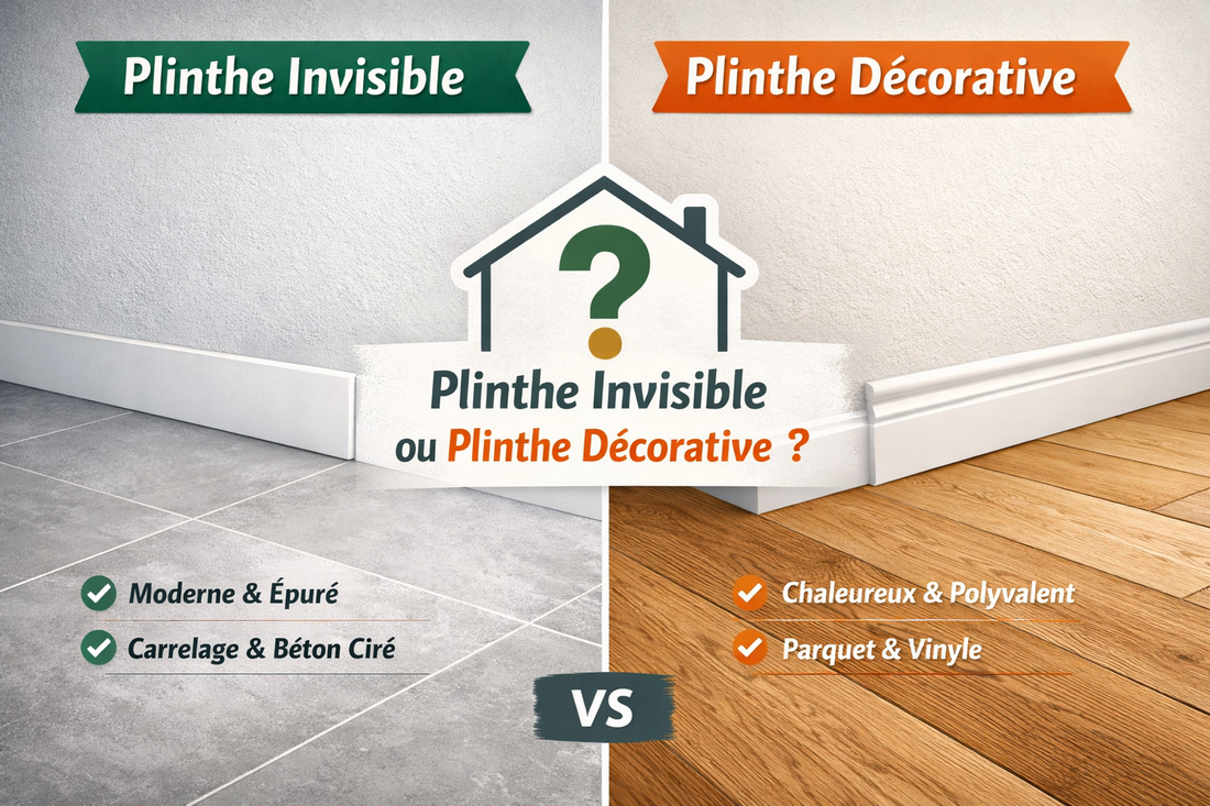  Comparaison entre plinthe invisible affleurante et plinthe décorative selon le type de sol intérieur