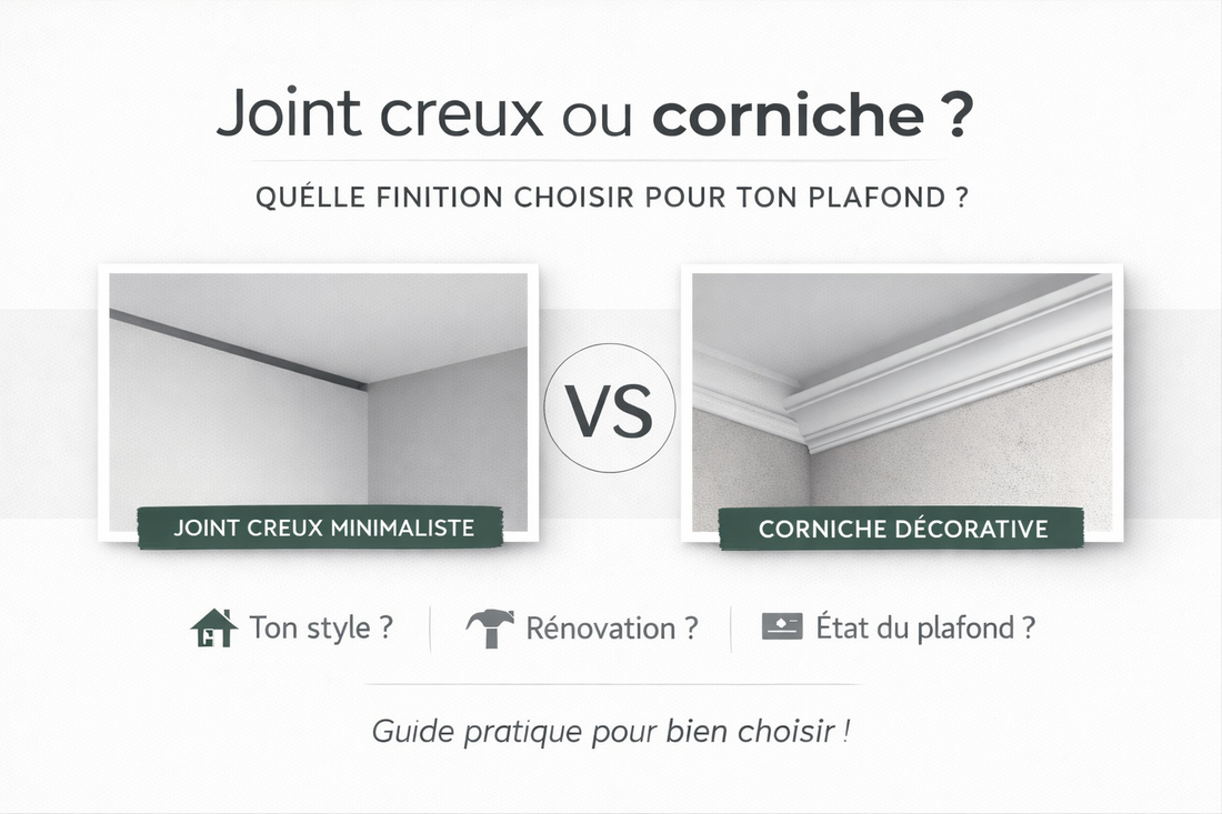Comparaison entre un joint creux et une corniche décorative dans un intérieur contemporain