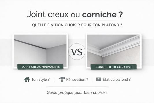 Comparaison entre un joint creux et une corniche décorative dans un intérieur contemporain