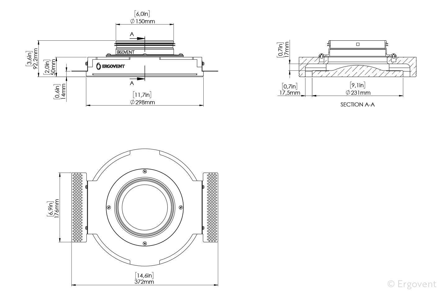 plan technique des bouches ventilation rondo 150