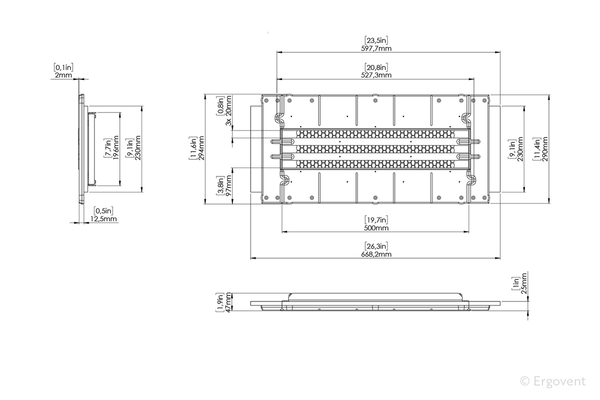Plan technique du module 3 fentes 50 cm