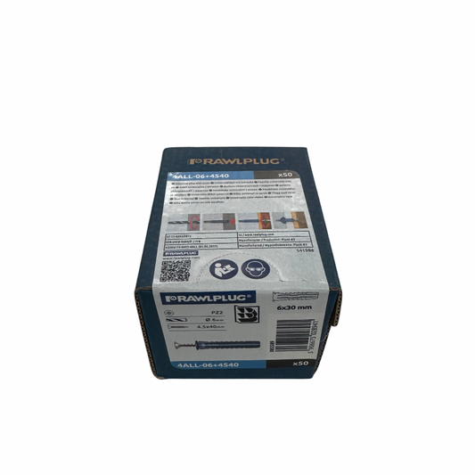 Image 4 (conditionnement)
Boîte contenant 50 chevilles nylon multifonctions 6 mm avec vis, emballage d’origine visible