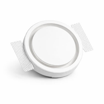 Bouche de ventilation invisible ronde Ø125 en plâtre à encastrer dans plafond placo, finition prête à peindre