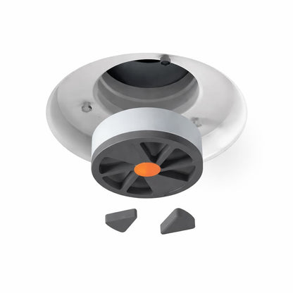 Vue éclatée d’une bouche de ventilation invisible montrant les composants internes et le capot