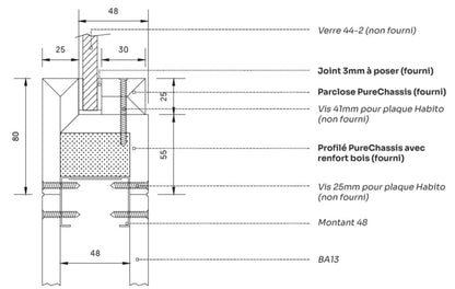 Châssis verrière invisible pour cloison de 100 mm