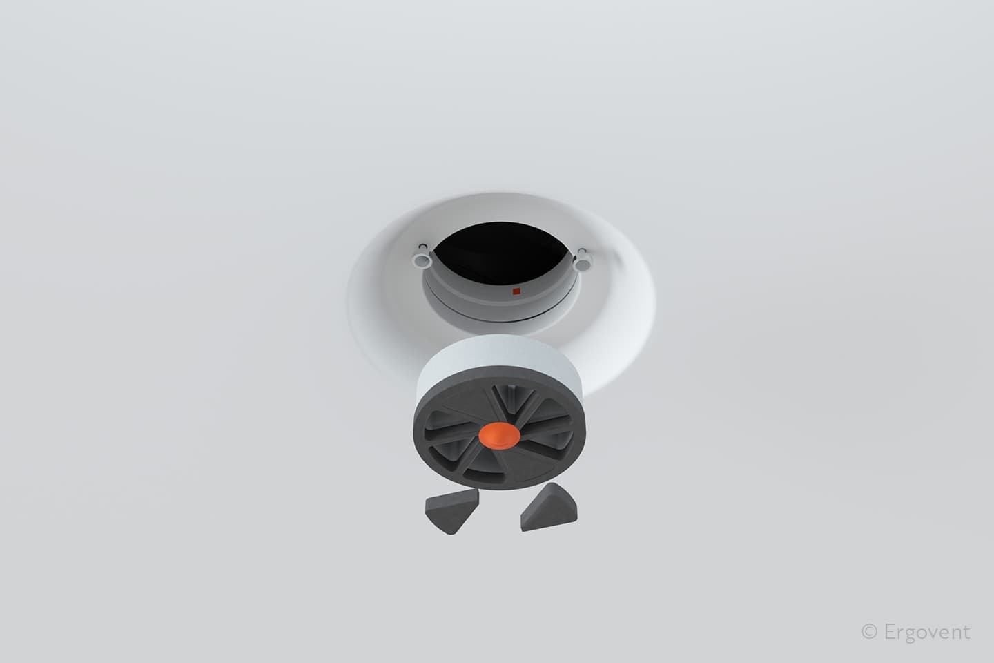 vue eclatee diffuseur ventilation rond ergovent rondo coanda composants internes systeme air