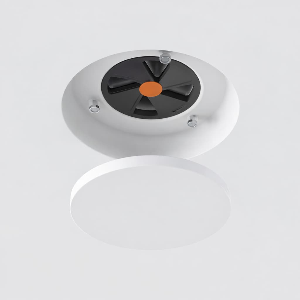 Vue interne bouche ventilation invisible Ø125 avec système de réglage du débit d’air intégré