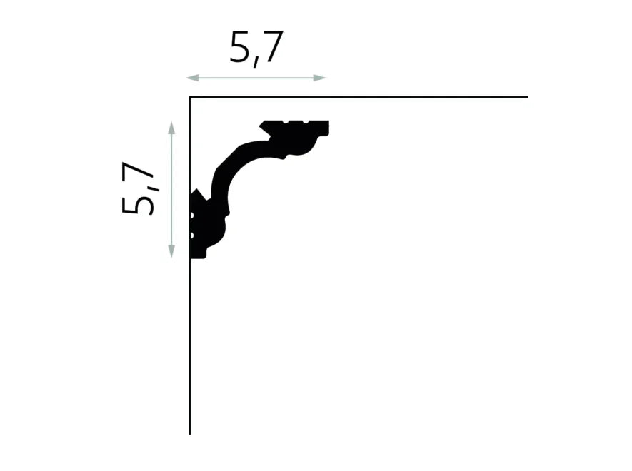Schéma dimensions corniche MD106 Mardom Decor 5,7 x 5,7 cm