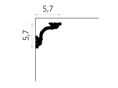 Schéma dimensions corniche MD106 Mardom Decor 5,7 x 5,7 cm