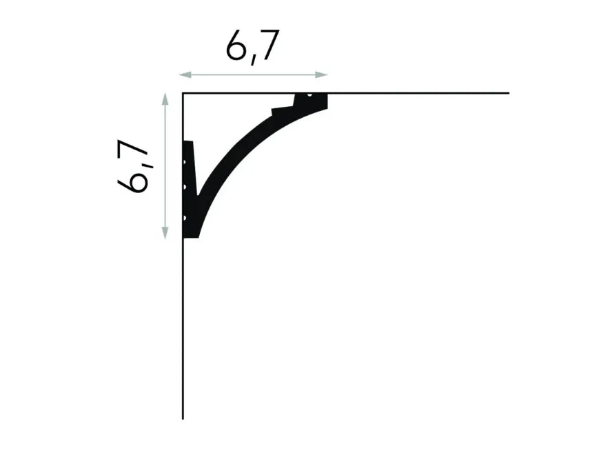 Schéma dimensions corniche MD380 Mardom Decor 6,7 x 6,7 cm