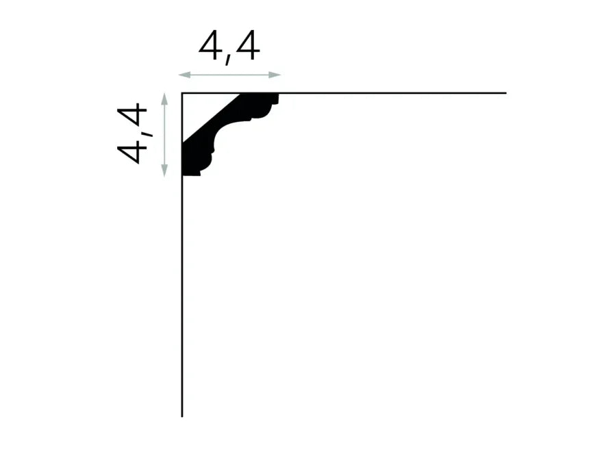 Schéma dimensions corniche MDB112 Mardom Decor 4,4 x 4,4 cm