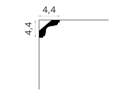 Schéma dimensions corniche MDB112 Mardom Decor 4,4 x 4,4 cm