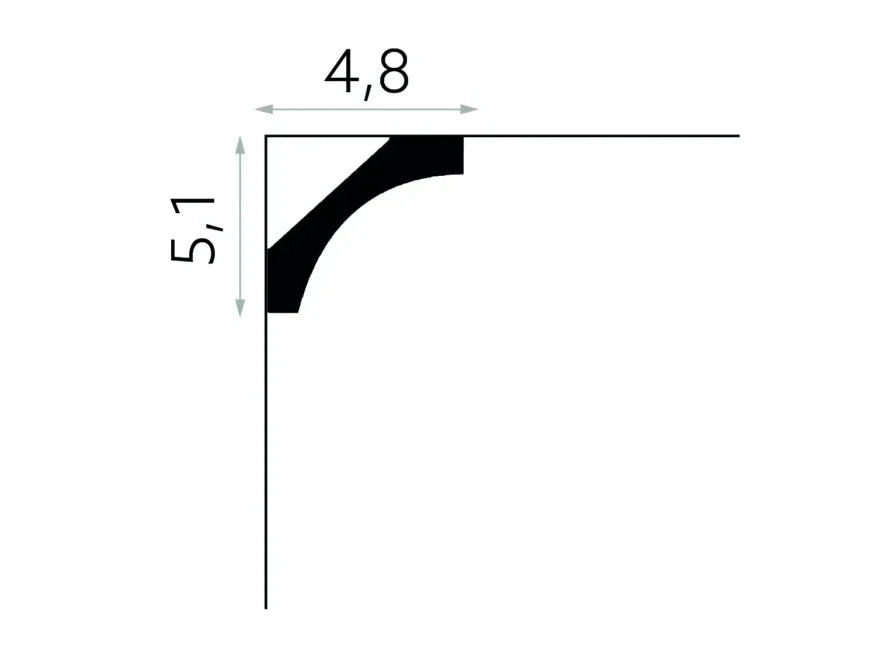 Schéma dimensions corniche flexible MD210F 5,1 x 4,8 cm