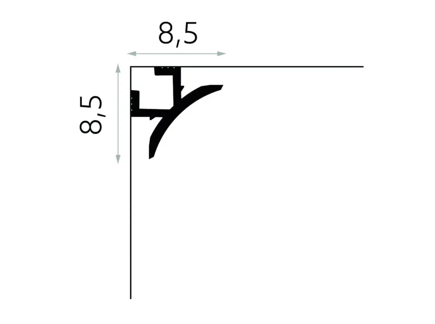 Dimensions de la corniche QL002 8,5 x 8,5 x 200 cm
