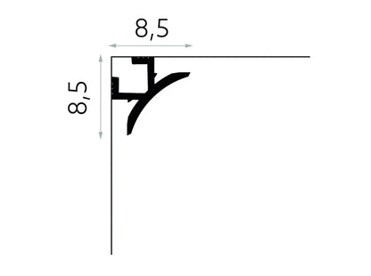 Dimensions de la corniche QL002 8,5 x 8,5 x 200 cm