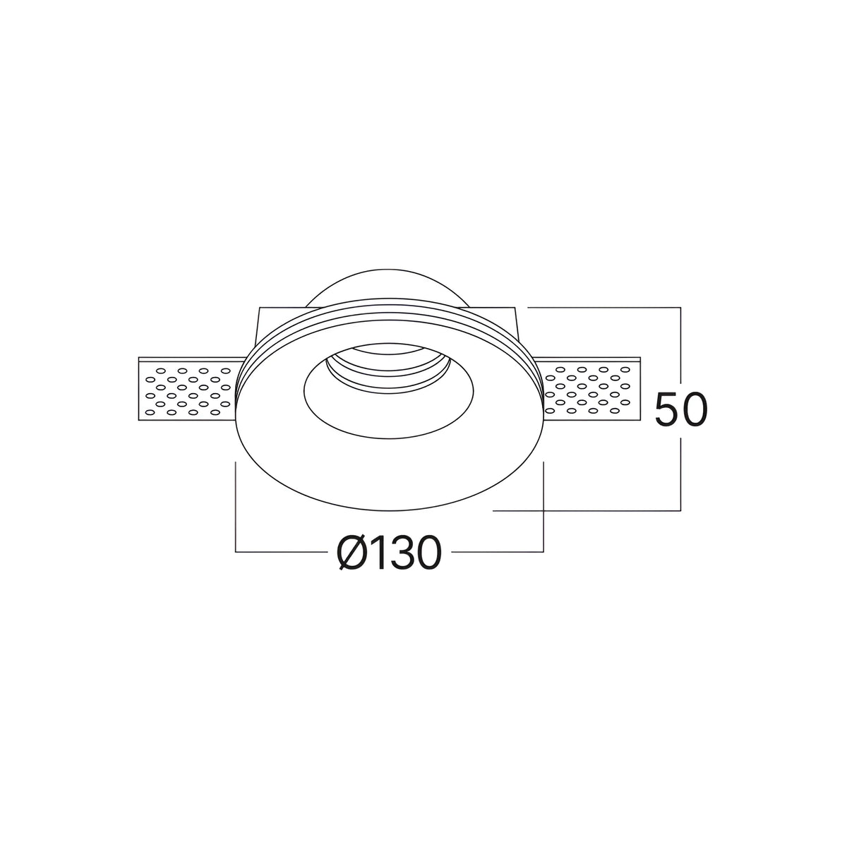 Schéma dimensions spot invisible encastré Ø130 mm hauteur 50 mm