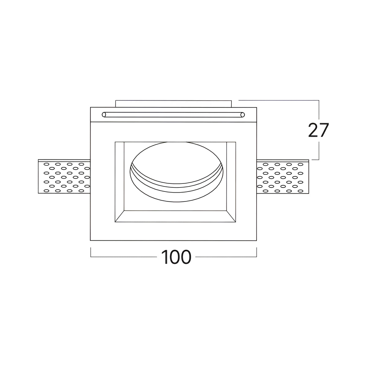 Schéma dimensions du spot invisible carré Braytron BH03-00270 100 x 100 mm