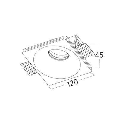 Schéma dimensions spot invisible carré 120 x 120 mm hauteur 45 mm