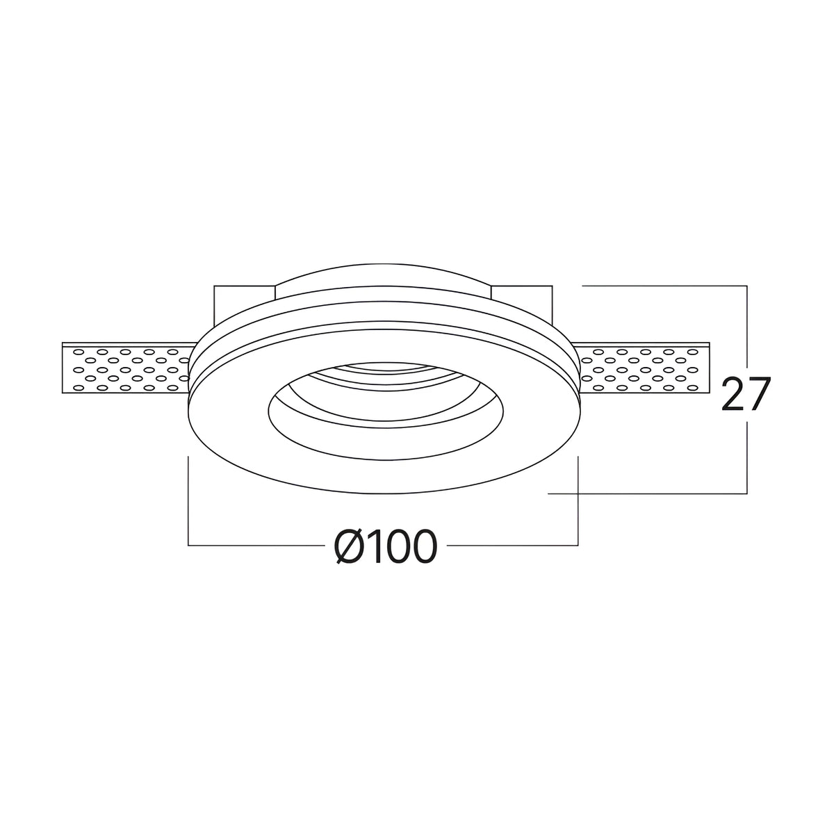 Schéma dimensions spot invisible rond Ø100 mm hauteur 27 mm