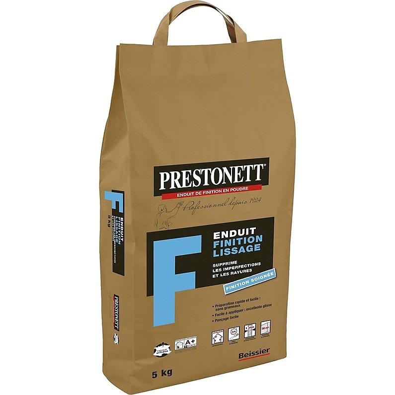 Sac d’enduit de finition Prestonett F 5 kg pour lisser murs et plafonds avant peinture